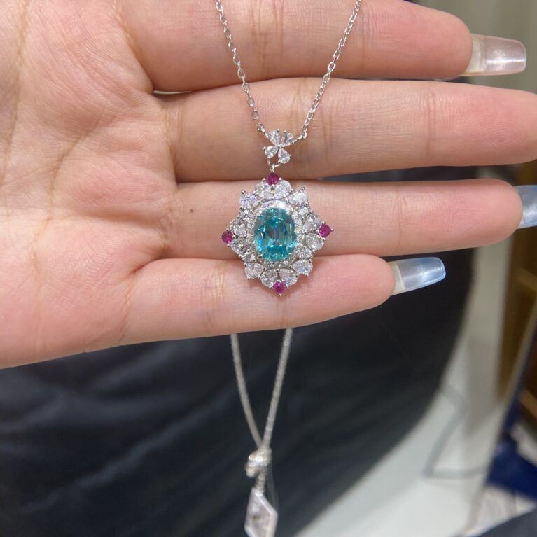 Cultured Oval Paraiba with Moissanite Diamonds Necklace